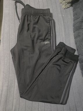 adidas Black Track Pants with Gray Side Stripes